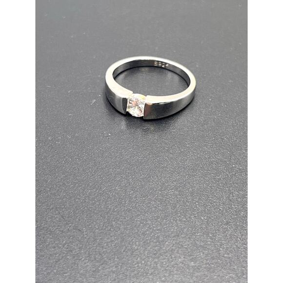 Sterling Silver Cubic Zircon Wedding Engagement Promise Band Solitaire Ring 9.25 - Picture 6 of 8
